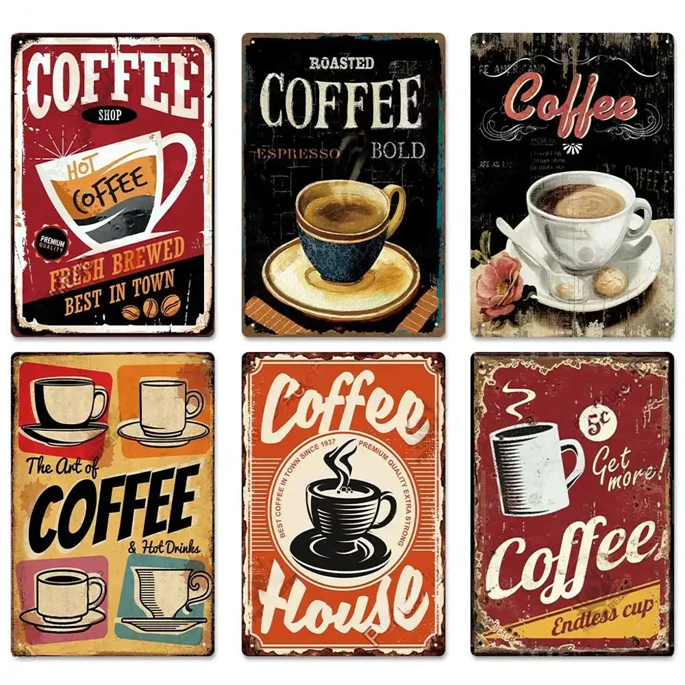 Vintage Coffee Bar Metal Tin Sign Wall Decor