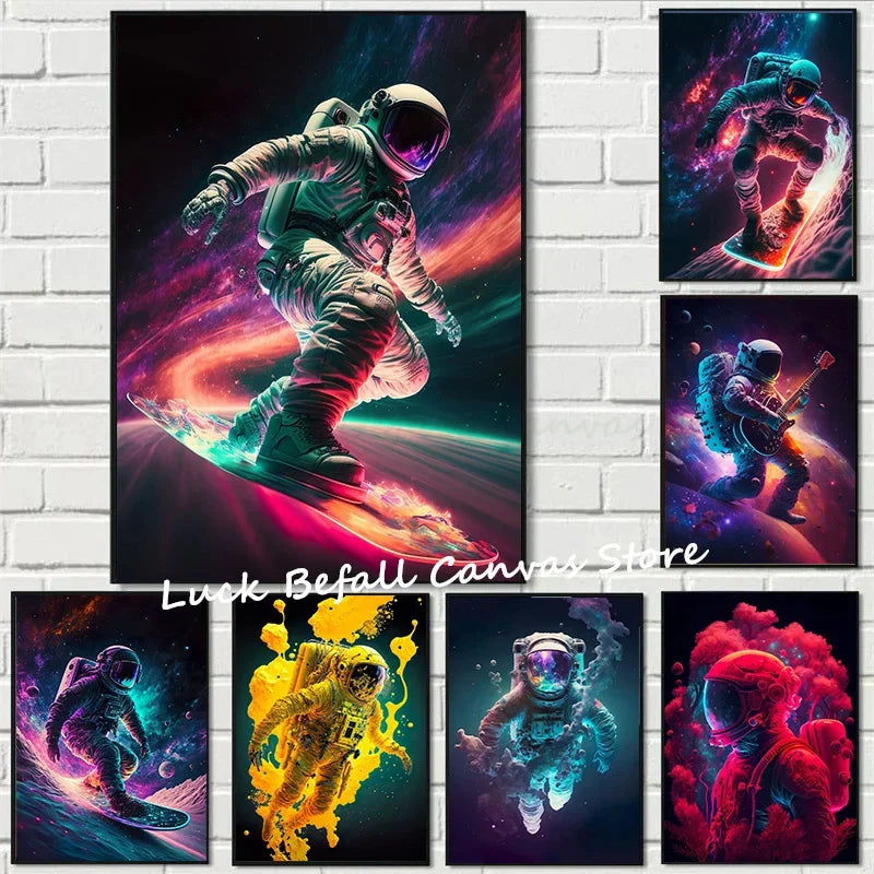 Astronaut Skateboard Galaxy Canvas Art Poster