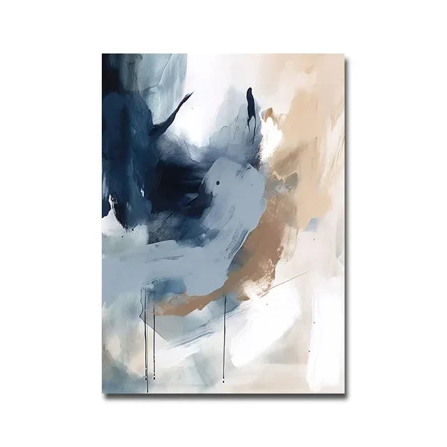Navy Blue Abstract Watercolor Canvas Art for Living Room