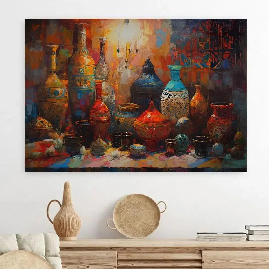 Moroccan Landscape Vases Canvas Art for Boho Decor