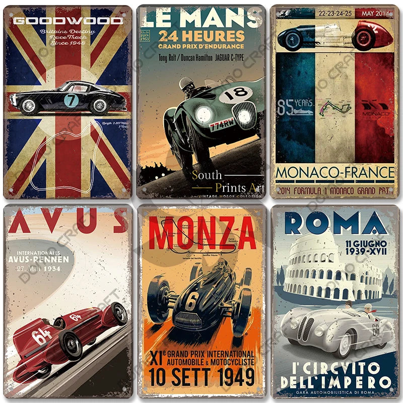 F1 Racing Car Vintage Metal Sign Wall Decor
