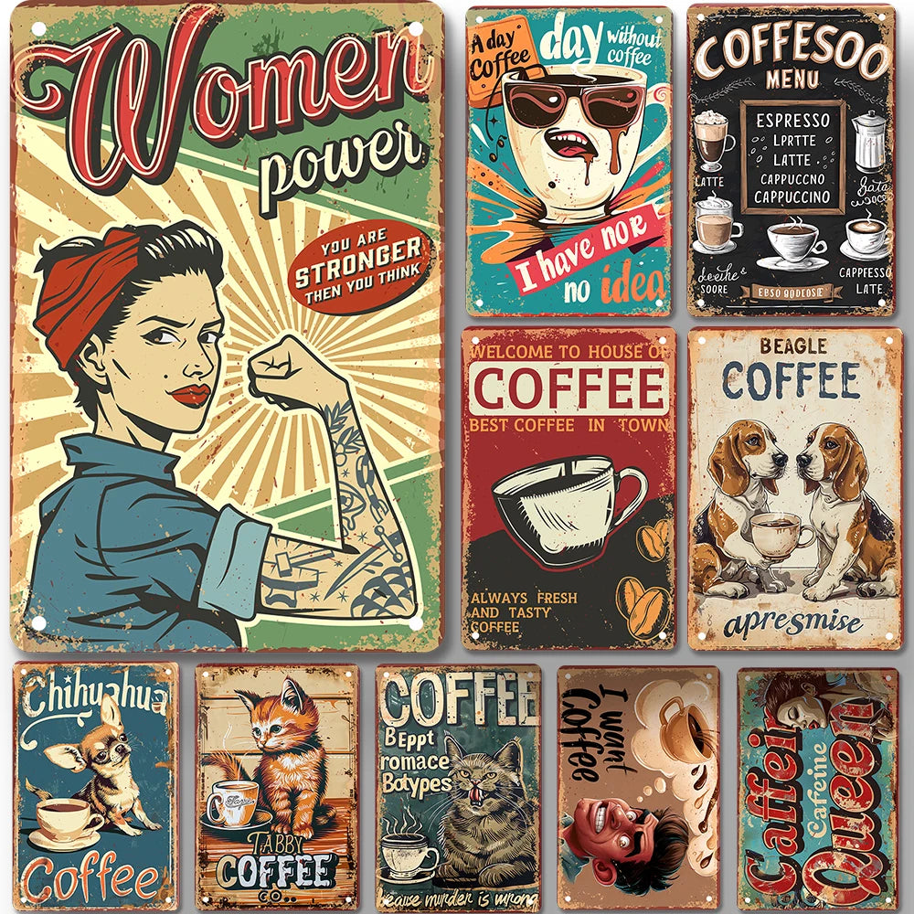 Vintage Coffee Metal Tin Sign Wall Art for Cafe & Bar