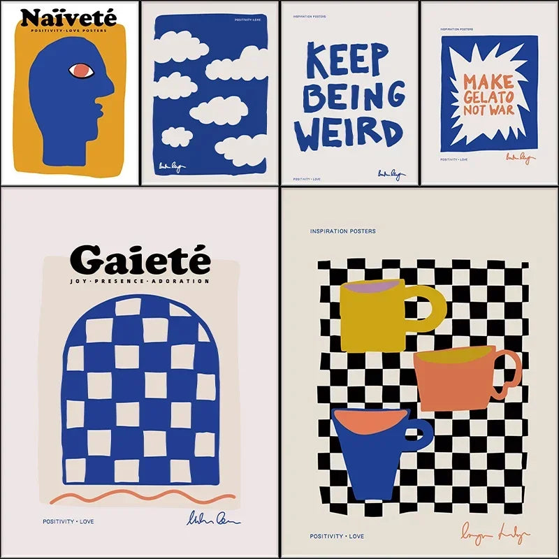 Blue Vintage Wall Art Canvas Print for Living Room Decor