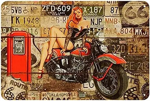 Route 66 Pinup Girl Vintage Metal Sign Wall Art