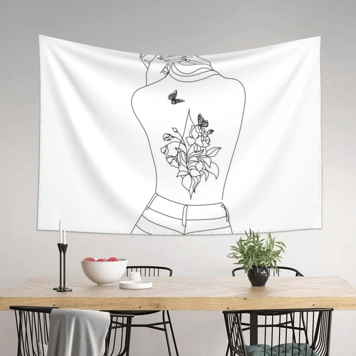 Minimalist Floral Face Line Art Tapestry Print