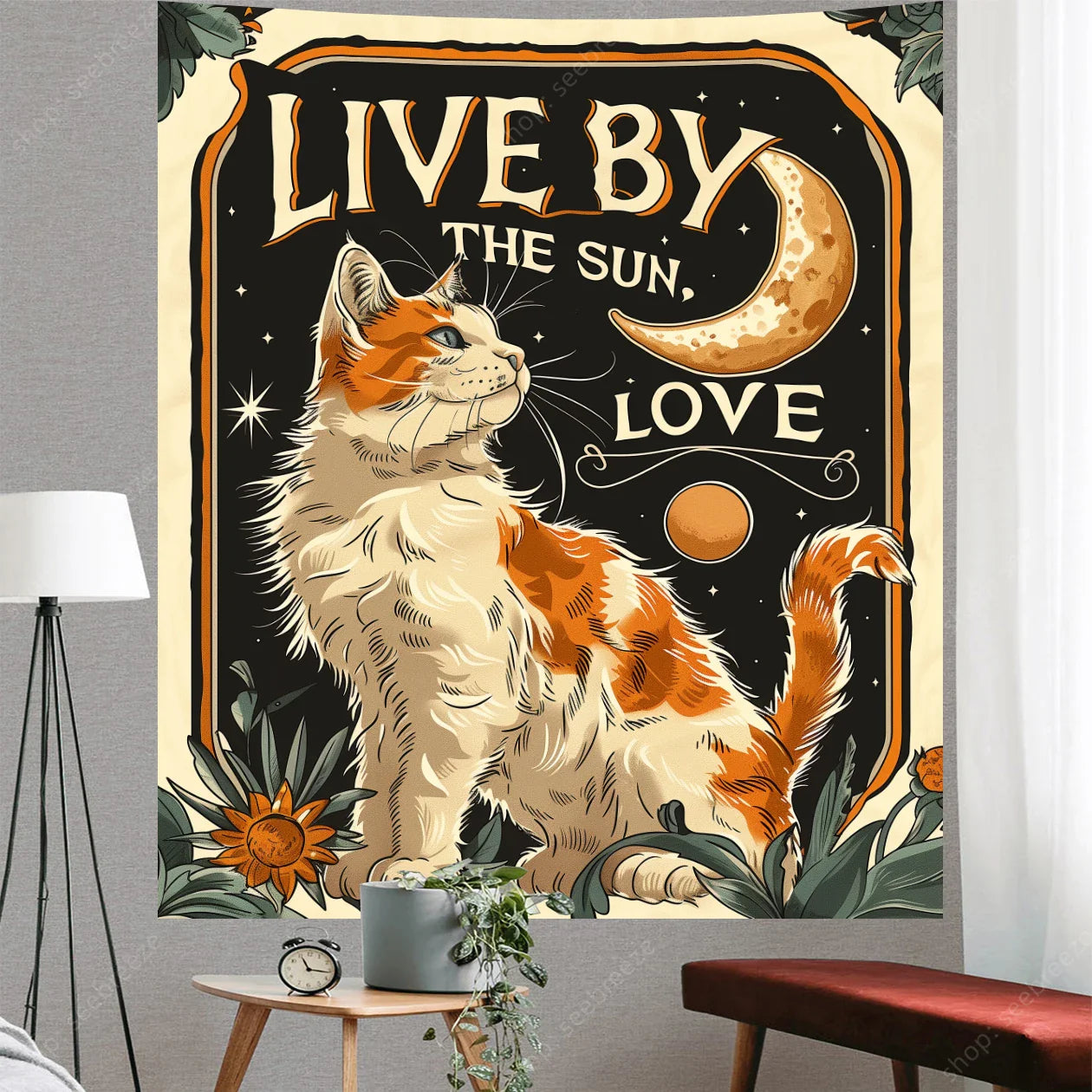 Tarot Cat Tapestry: Sun Moon Wall Decor Gift