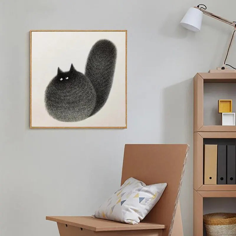 Black & White Cat Canvas Art - Living Room Decor Posters