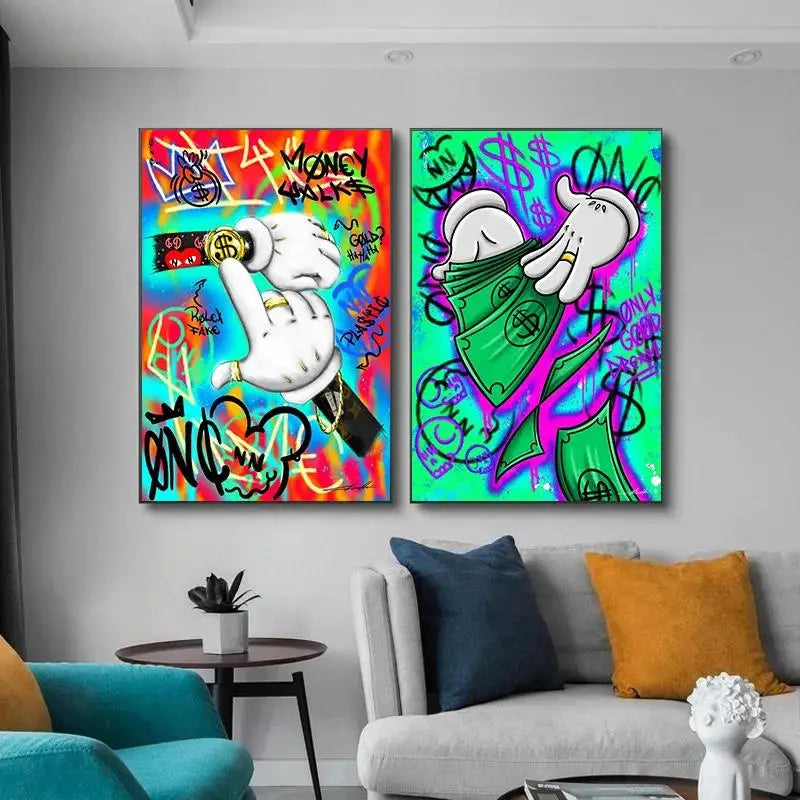Money Canvas Art: Inspirational Cartoon Wall Decor
