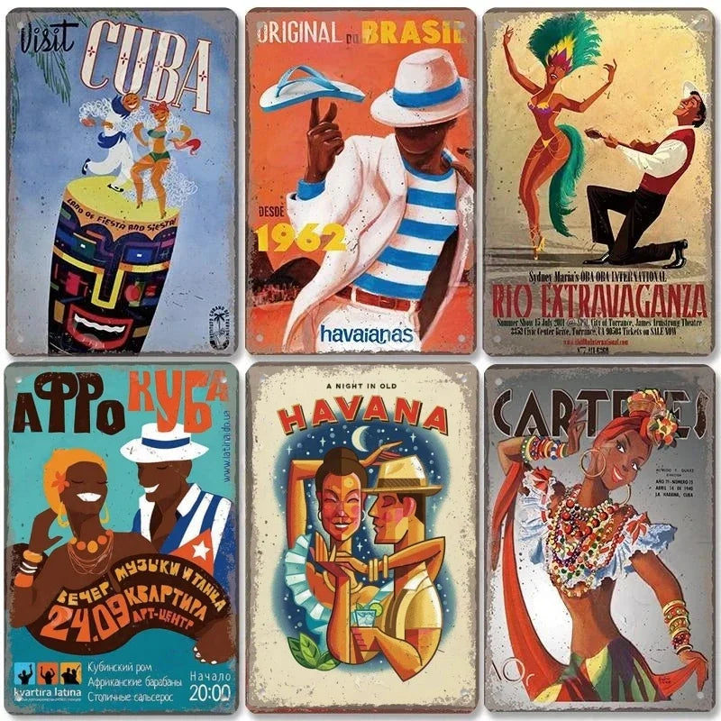 Cuba Brazil Vintage Tin Sign Havana Club Wall Decor