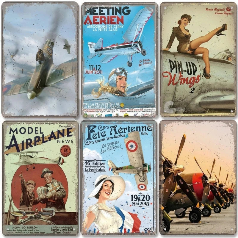 Vintage Airplane Metal Tin Signs Wall Decor