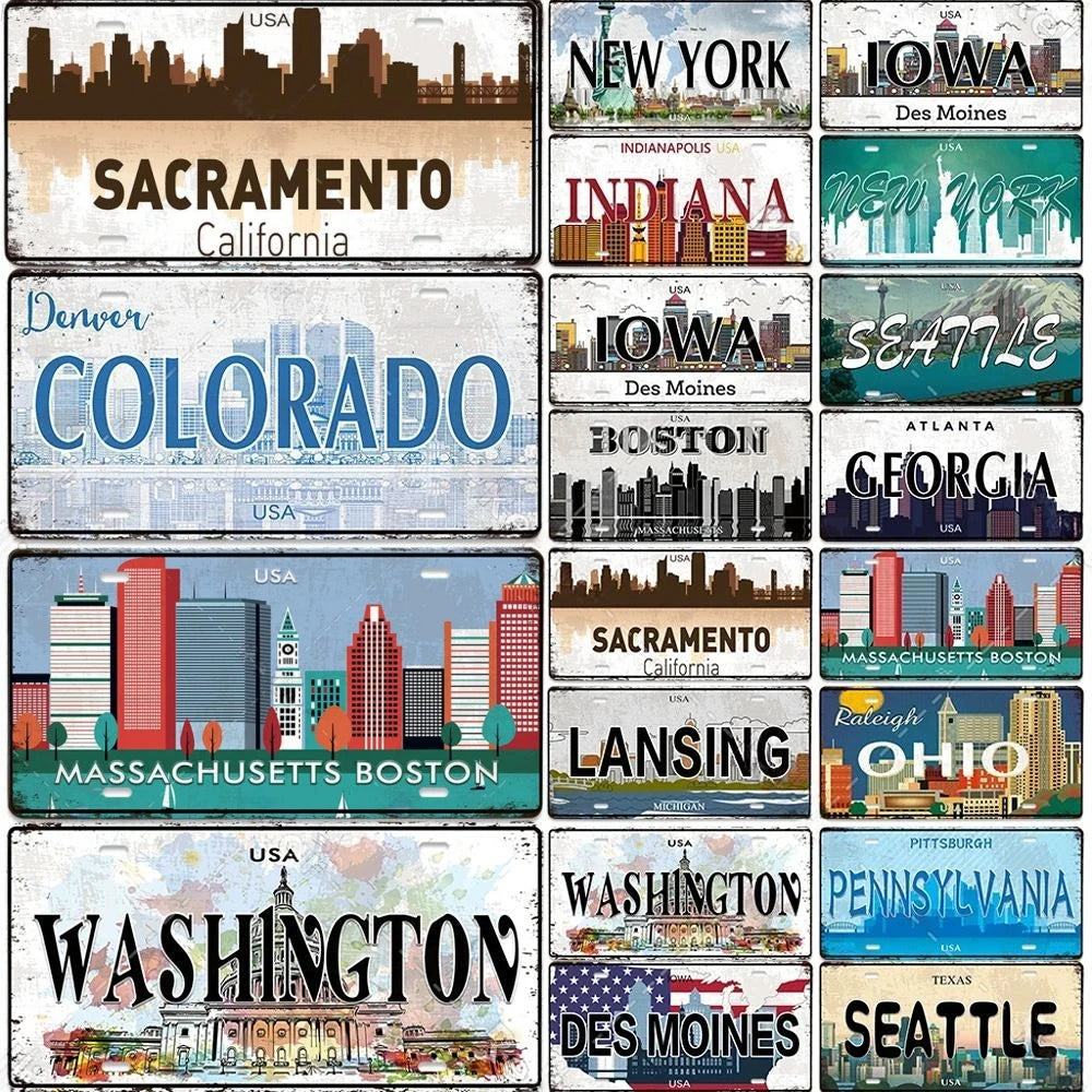 Vintage Metal Signs Decor: Colorado, Nevada, Ohio, Washington