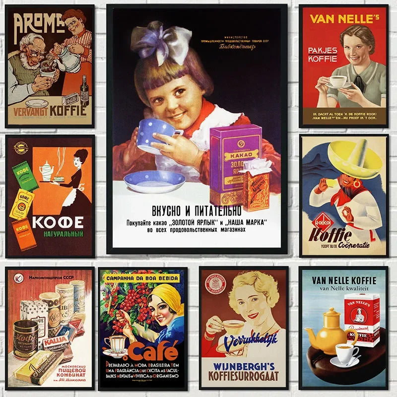 Vintage Coffee Canvas Art Prints for Living Room Decor