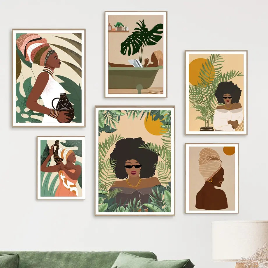 African Woman Canvas Art: Ethnic Tropical Wall Decor