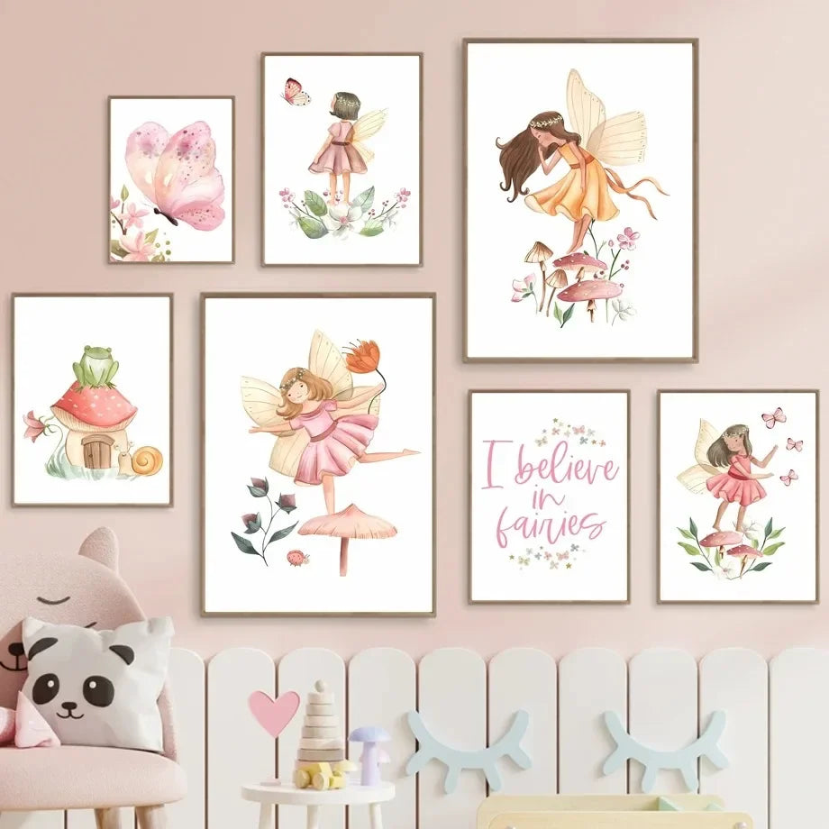 Elf Girl Butterfly Wings Canvas Art for Kids Room Decor