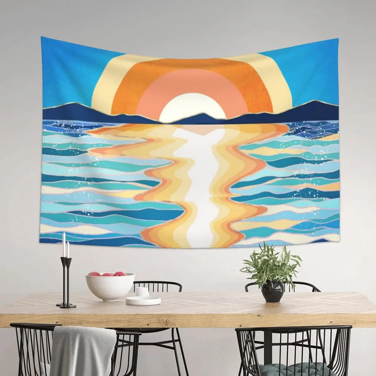 Korean Aesthetic Ocean Sun Tapestry Wall Art Decor