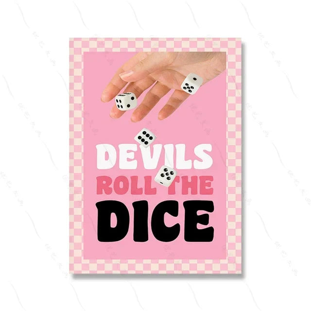 Pink Retro Girl Canvas Art Print for Dorm & Bar Decor