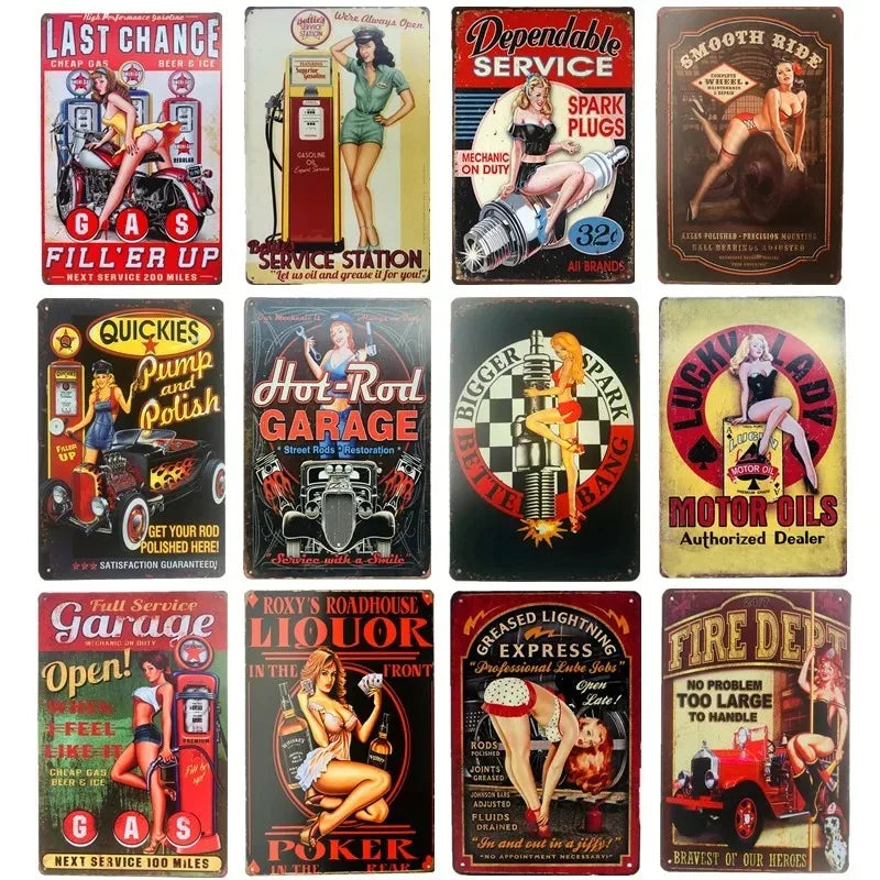 Vintage Pin Up Metal Sign Wall Decor Art Poster