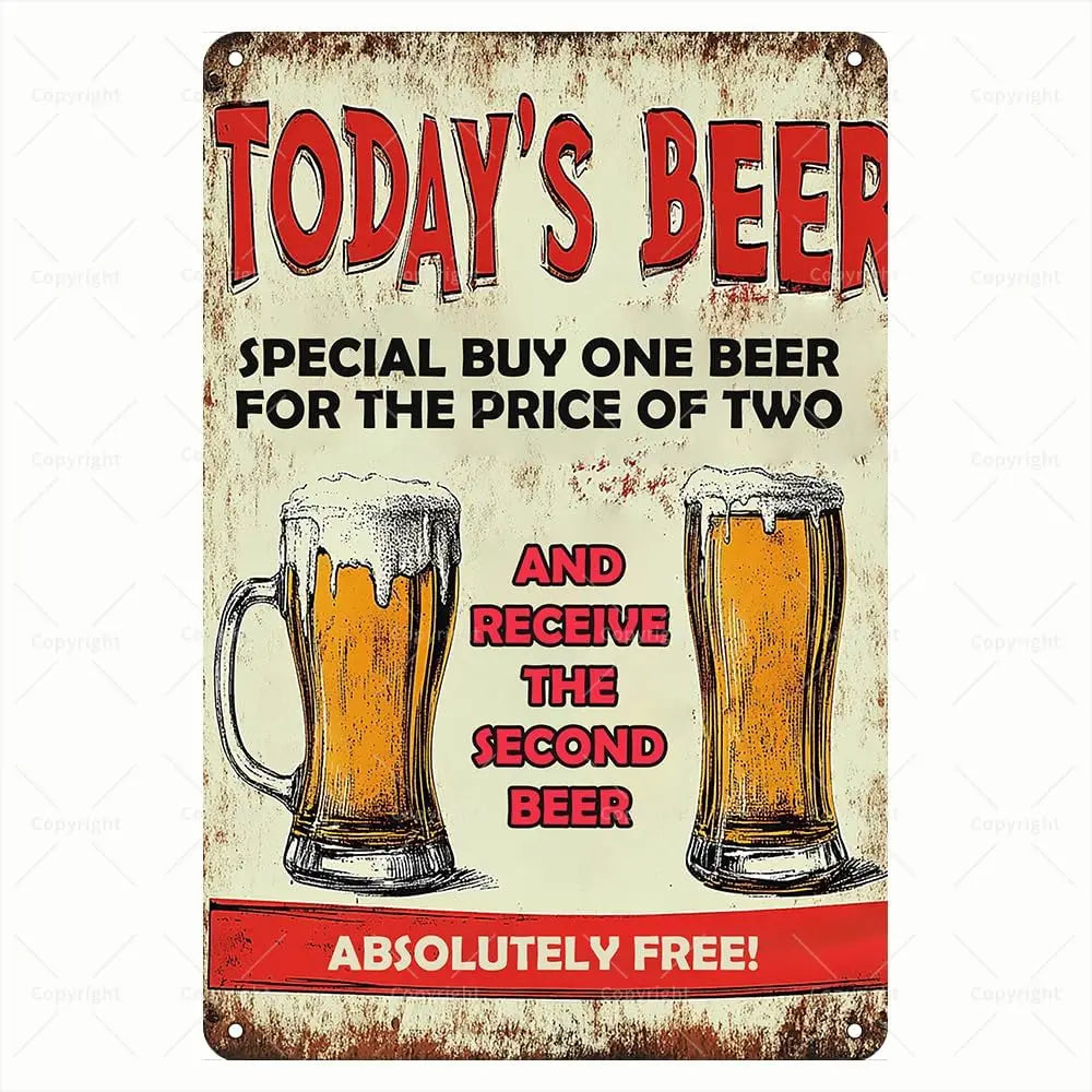 Vintage Beer Sign - BOGO Free Deal Wall Art for Bar Decor