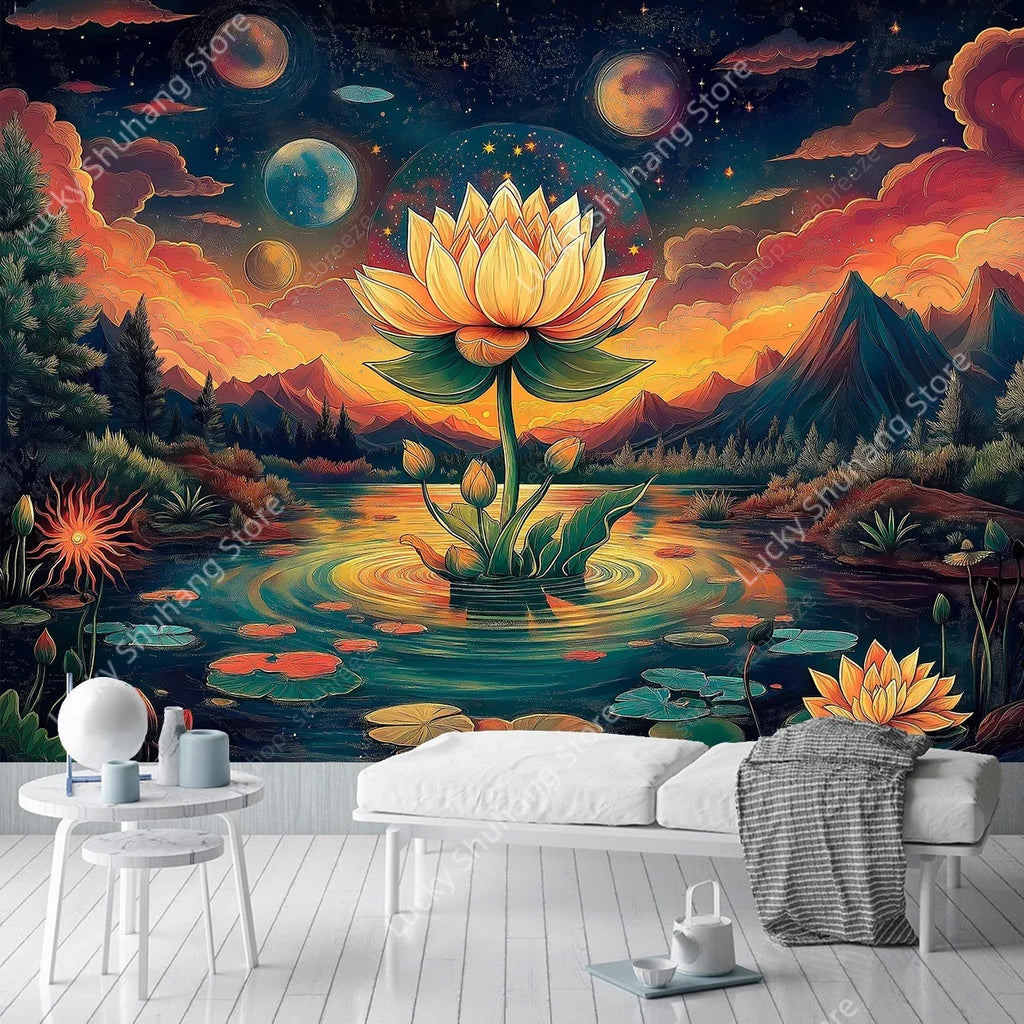 Bohemian Forest Tapestry: Vibrant Wall Art Decor