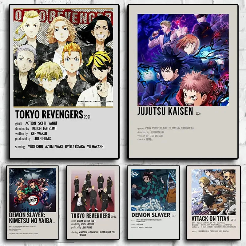 Anime Canvas Posters: Attack on Titan, Demon Slayer, Jujutsu Kaisen
