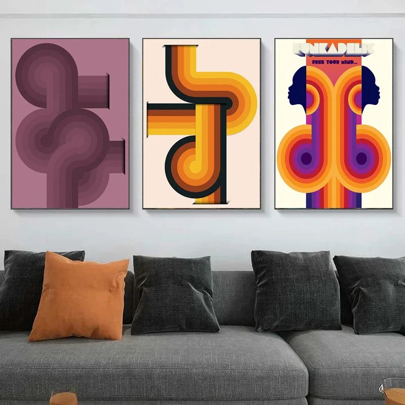Retro Abstract Canvas Art Prints for Living Room Decor