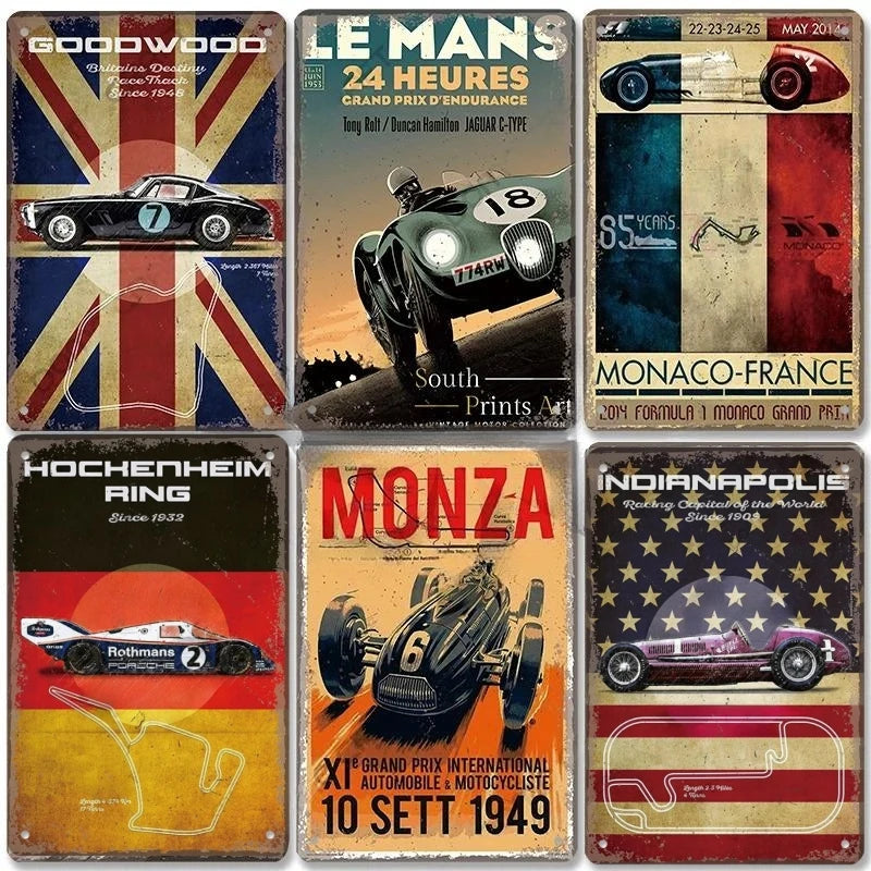 F1 Racing Car Metal Sign Garage Wall Decor