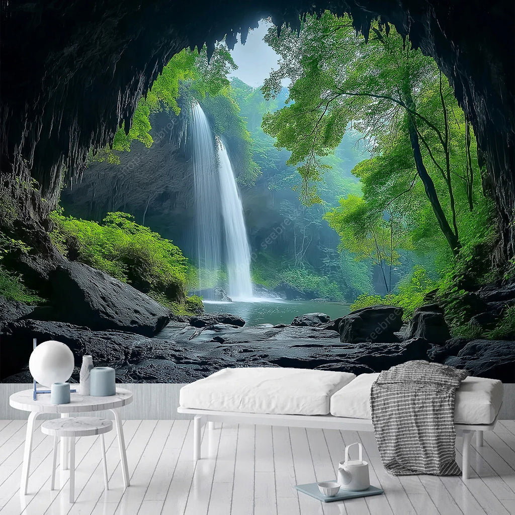 Forest Waterfall Tapestry: Nature Wall Art for Bedroom Decor