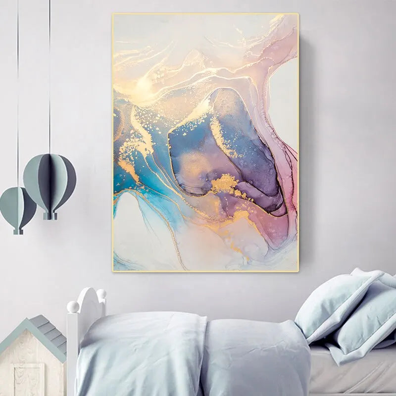 Vintage Boho Abstract Canvas Art: Pink & Blue Wall Decor