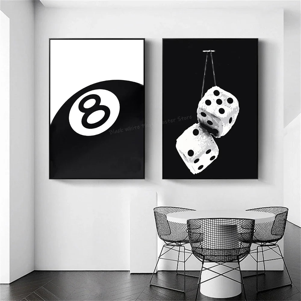 Billiards Club Black & White Art Canvas Print Decor